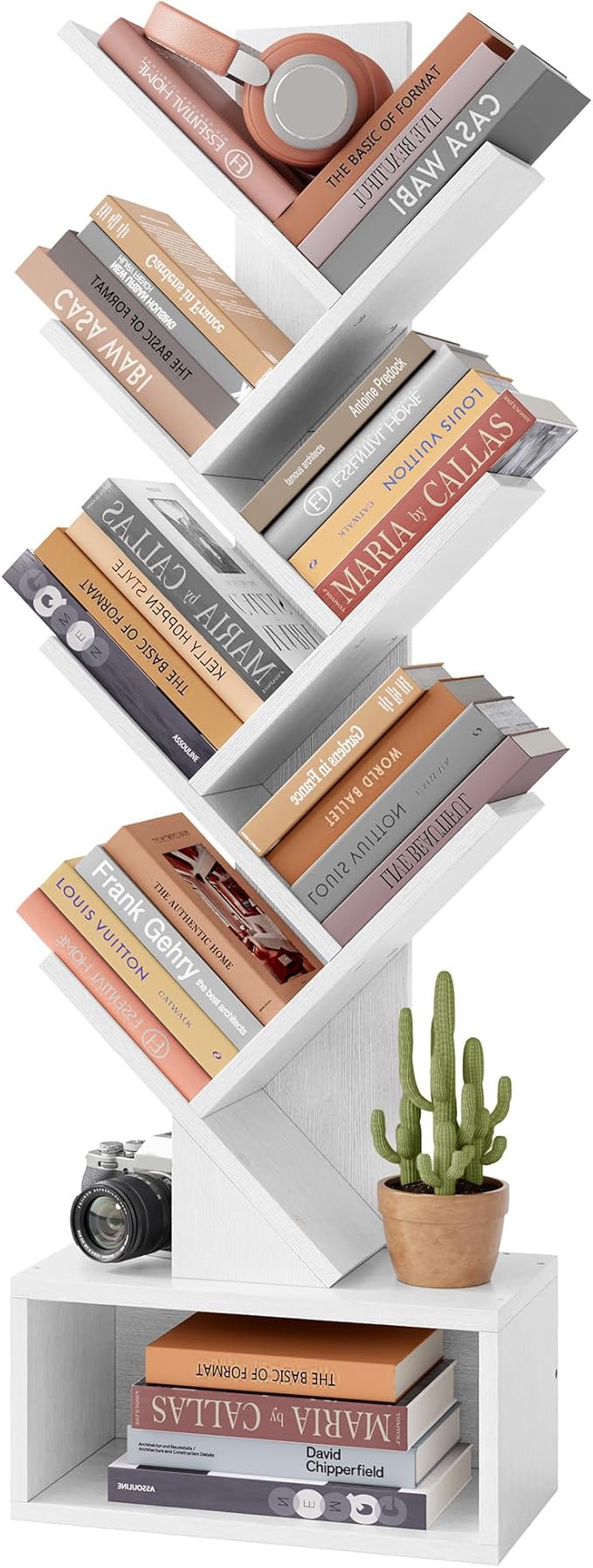 6 Tier Tree Bookshelf, Tall Bookcase with Drawer, Freestanding Book Shelf