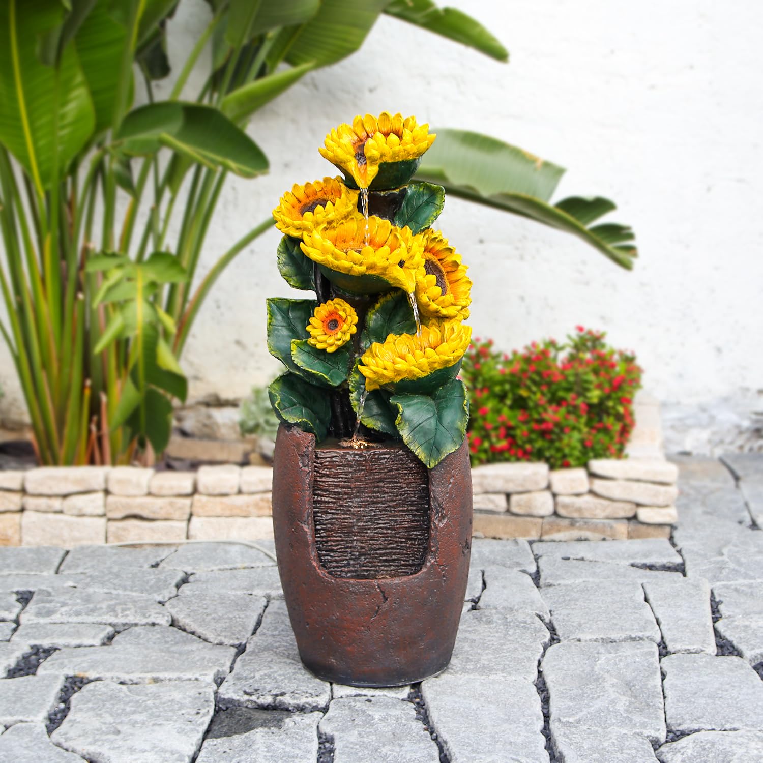 Outdoor Fountains and Waterfalls Cascading Sunflower Fountain 4-Tiers