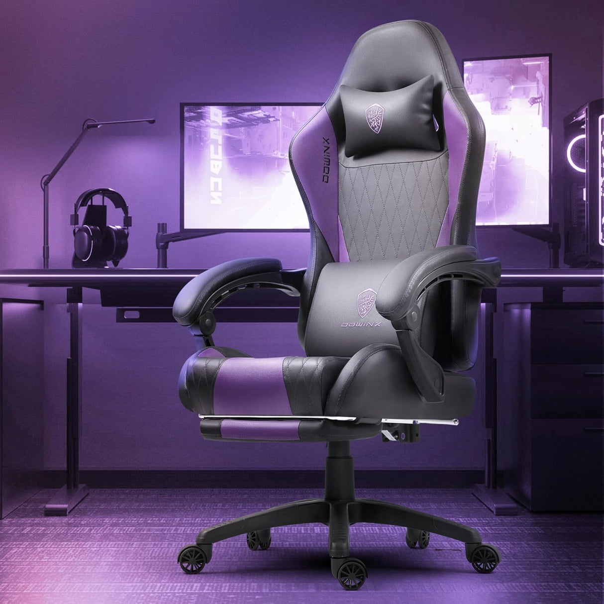 Ergonomic Gaming Chair with Massage Lumbar Support and Footrest
