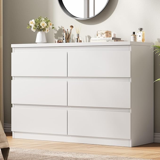 Black Dresser 6 Drawer Dresser for Bedroom, Simply Modern Chest of Drawers