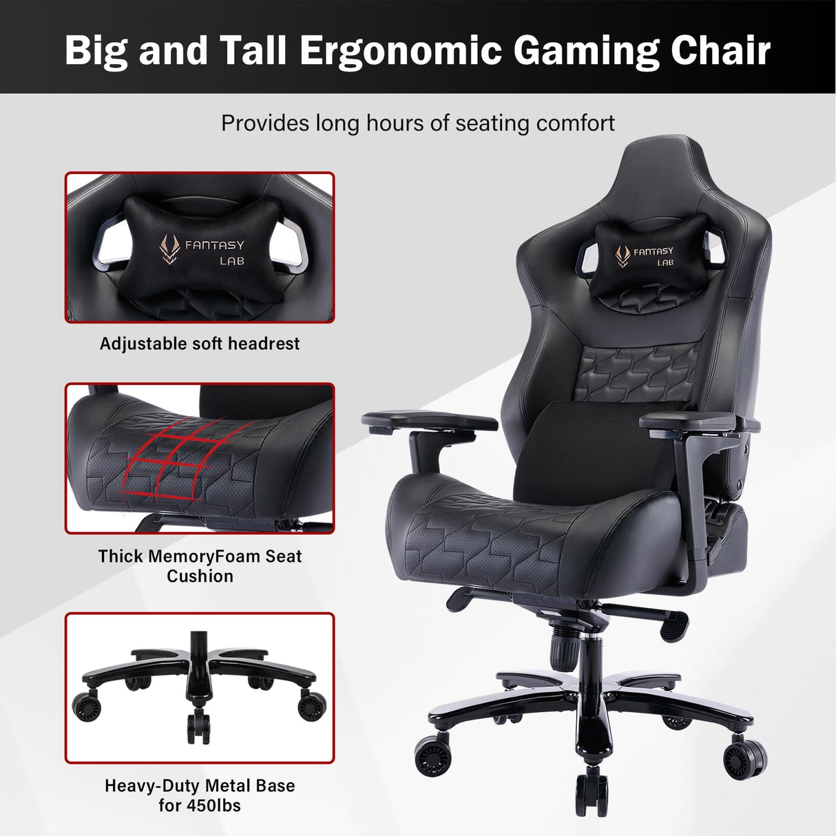 Big and Tall Gaming Chair Gaming Chair 450lbs with 6D Flip-up Armrests