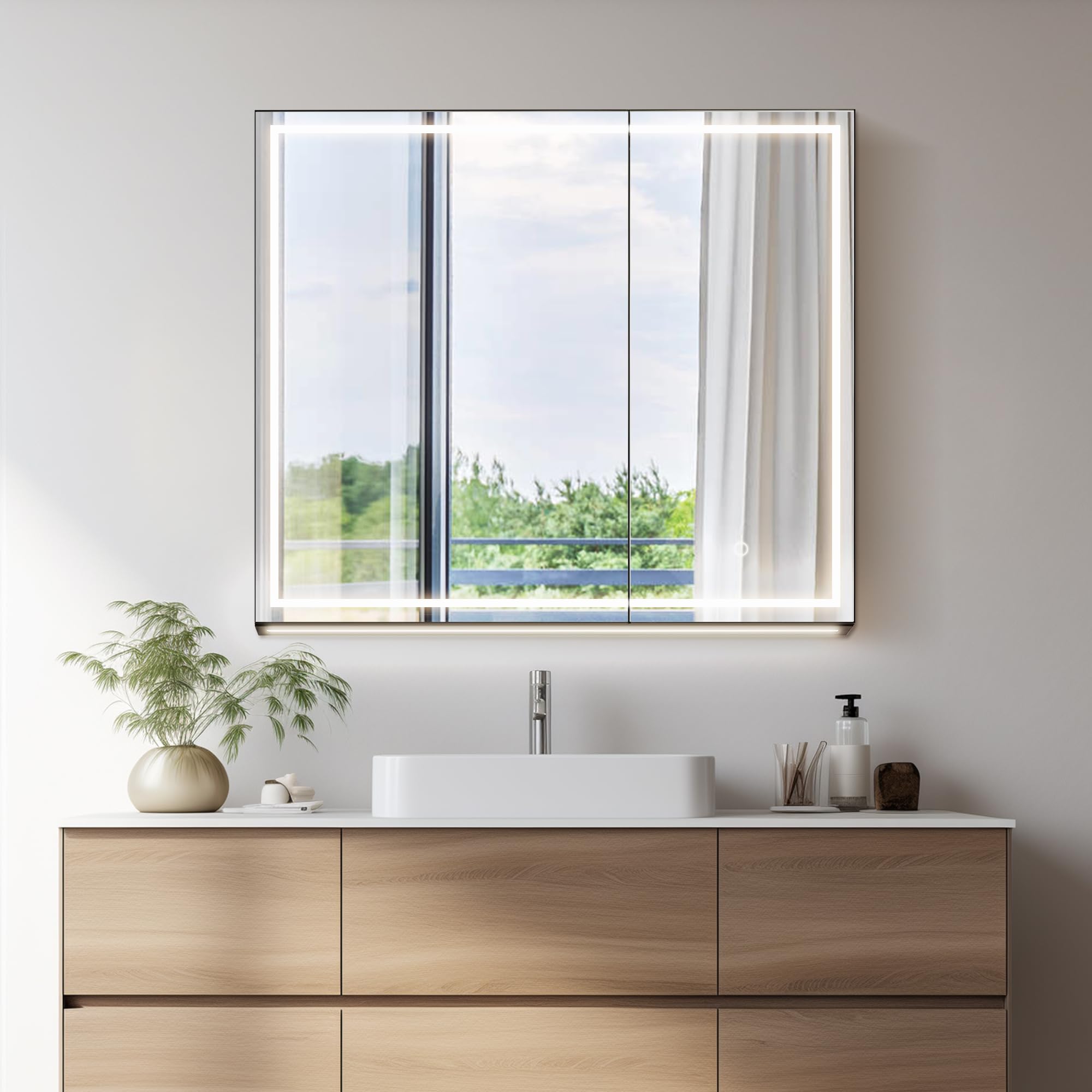 Hesili 32" Surface-Mount LED Lighted Black Aluminum Mirror Medicine Cabinet