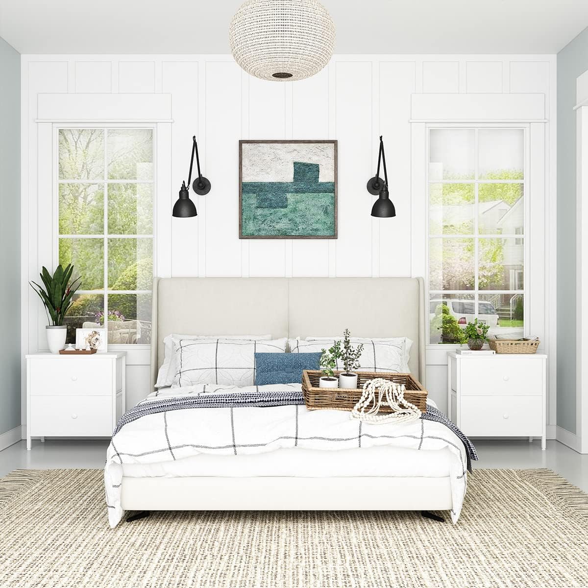 White Nightstands Set of 2, 2 Drawer Dresser