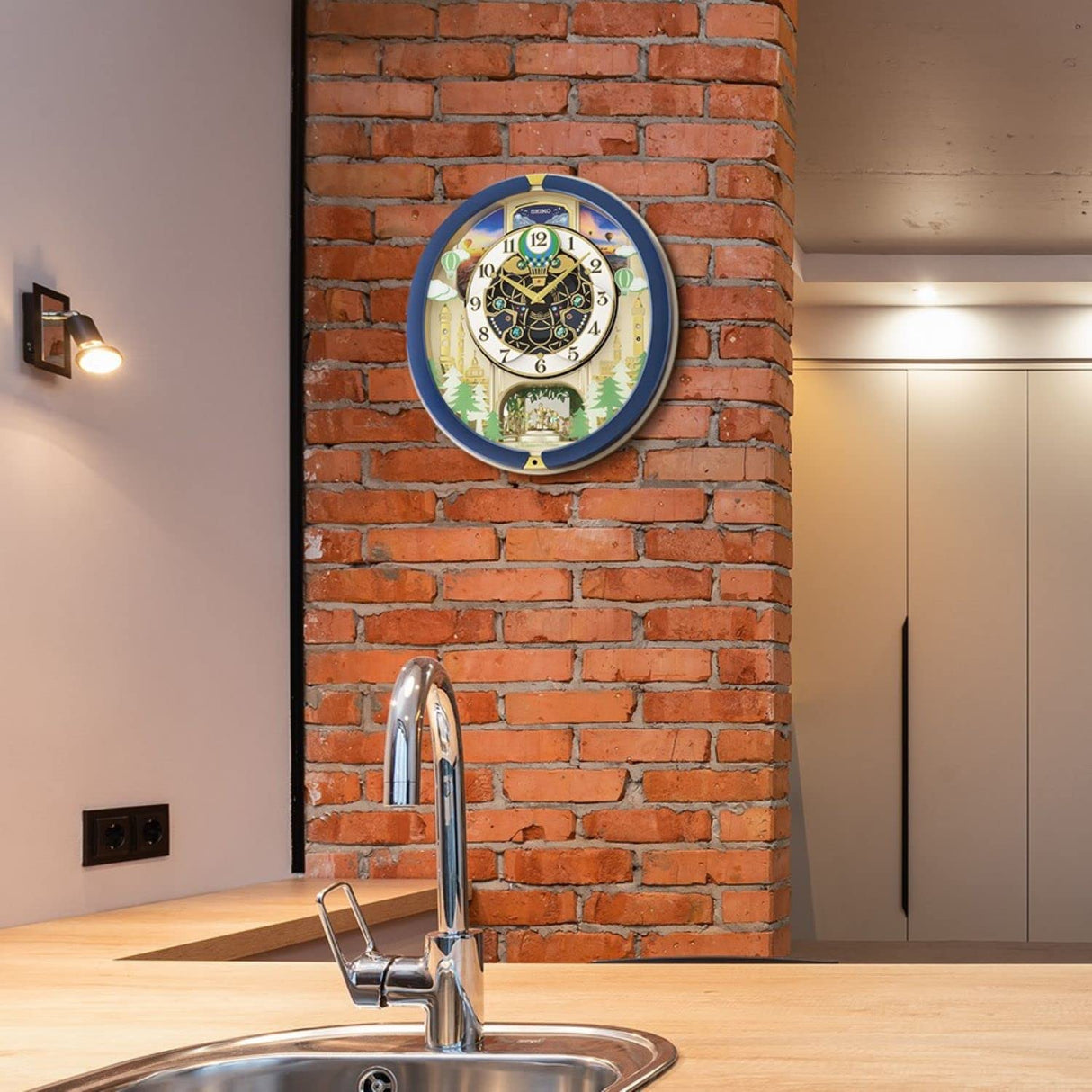 Blue Pine Fantasy Melodies in Motion Clock, Multicolored