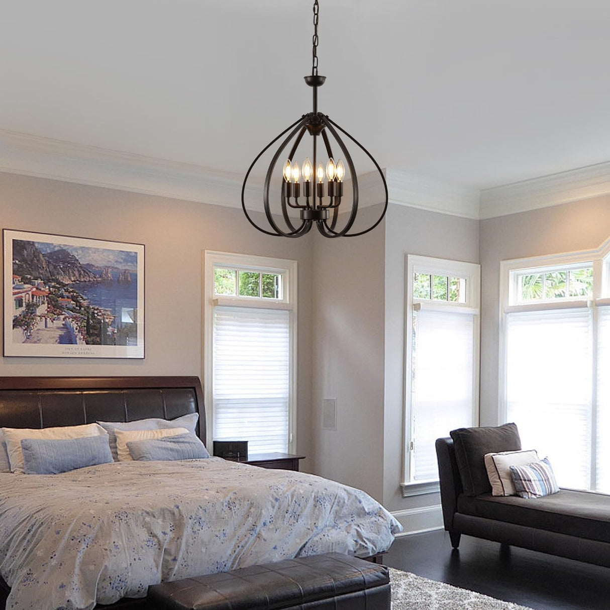 6-Light Black Farmhouse Chandelier - 19.6 Inch Industrial Pendant Light