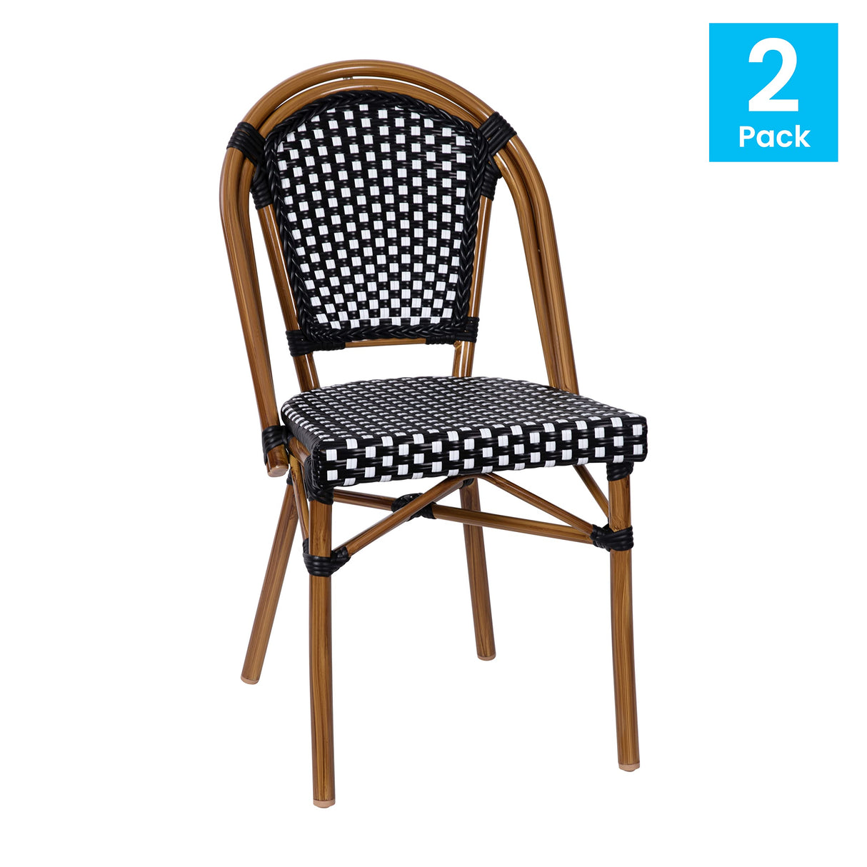 Soie Bistro Chair - Black & White Woven PE Seat and Back - Bamboo Finish