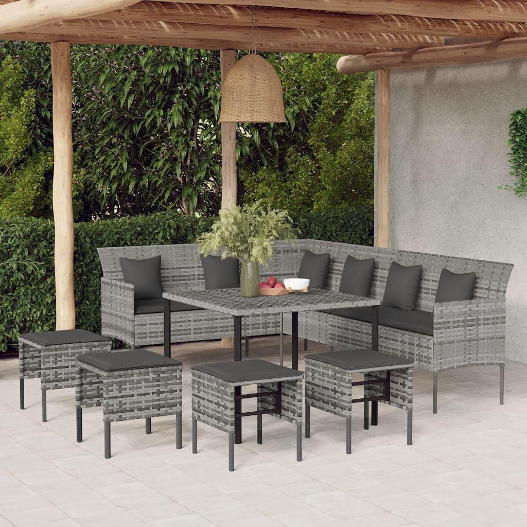 6 Piece Outdoor Dining Set with Cushions, Weather Resistant PE Rattan, Modern Design