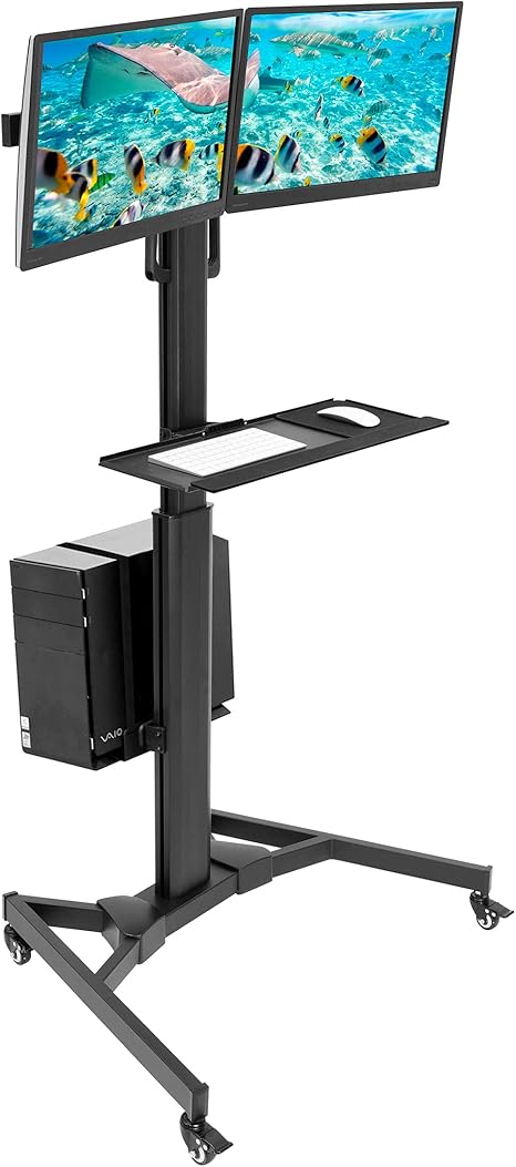 Computer Cart Mobile Desk Workstation with Monitor Mount for Screen up to 32"