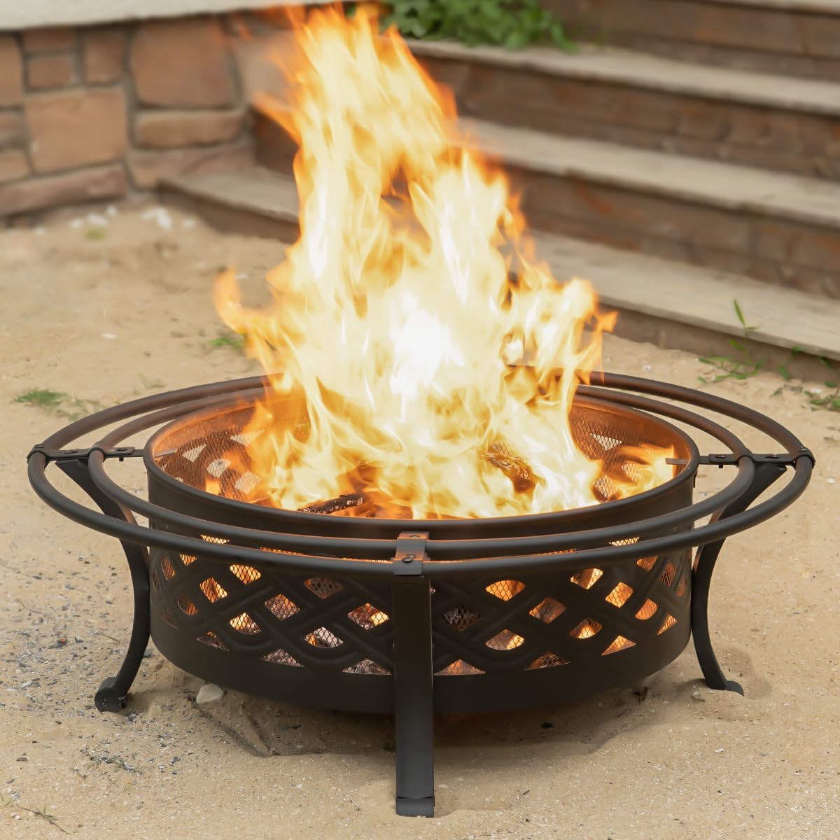 42 Inch Outdoor Fire Pit with 2 Loops,Crossweave Wood Burning Fire Pits for Outside