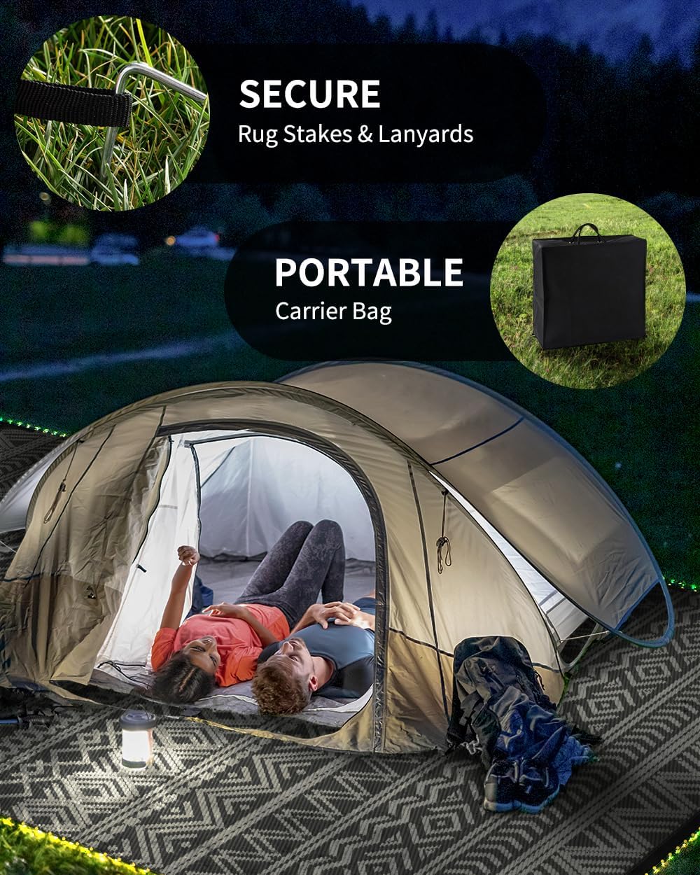 -Outdoor Rug Carpet 6x9 ft for Patio RV Camping with Led Strip