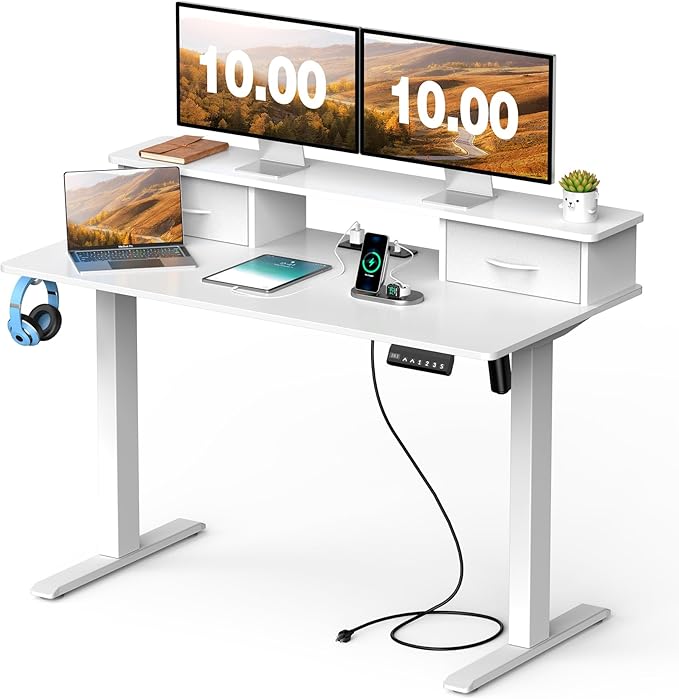 Standing Desk, 47 x 24 Inches Electric Height Adjustable Desk with 3 AC Outlets & 2 USB