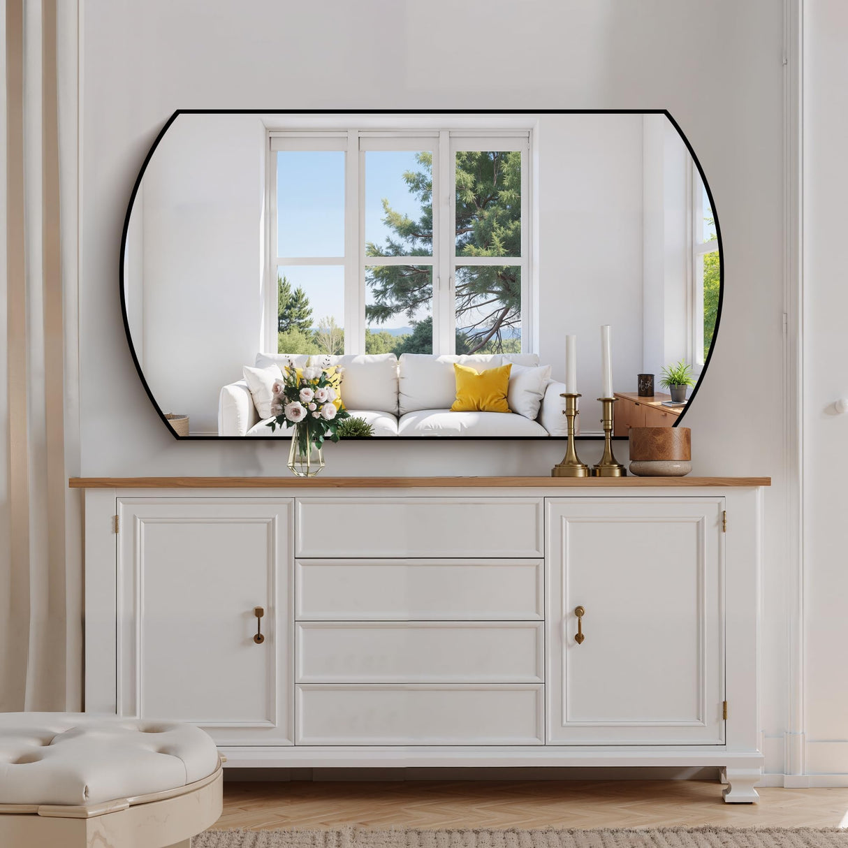 30x55 Inch Black Oval Bathroom Mirror with Thin Metal Frame