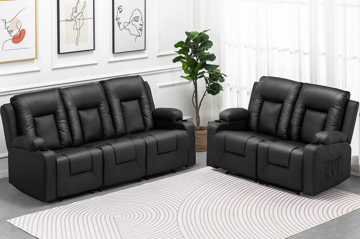 Recline Chair Set,Furniture 2PC Bonded Leather Recliner Set Living Room