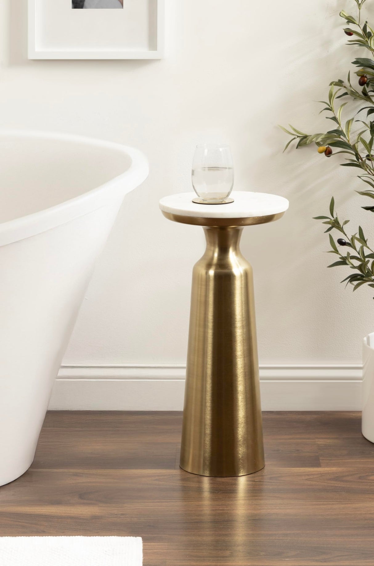 Cardina Glam Marble Round Drink Table, 10 x 10 x 22, White