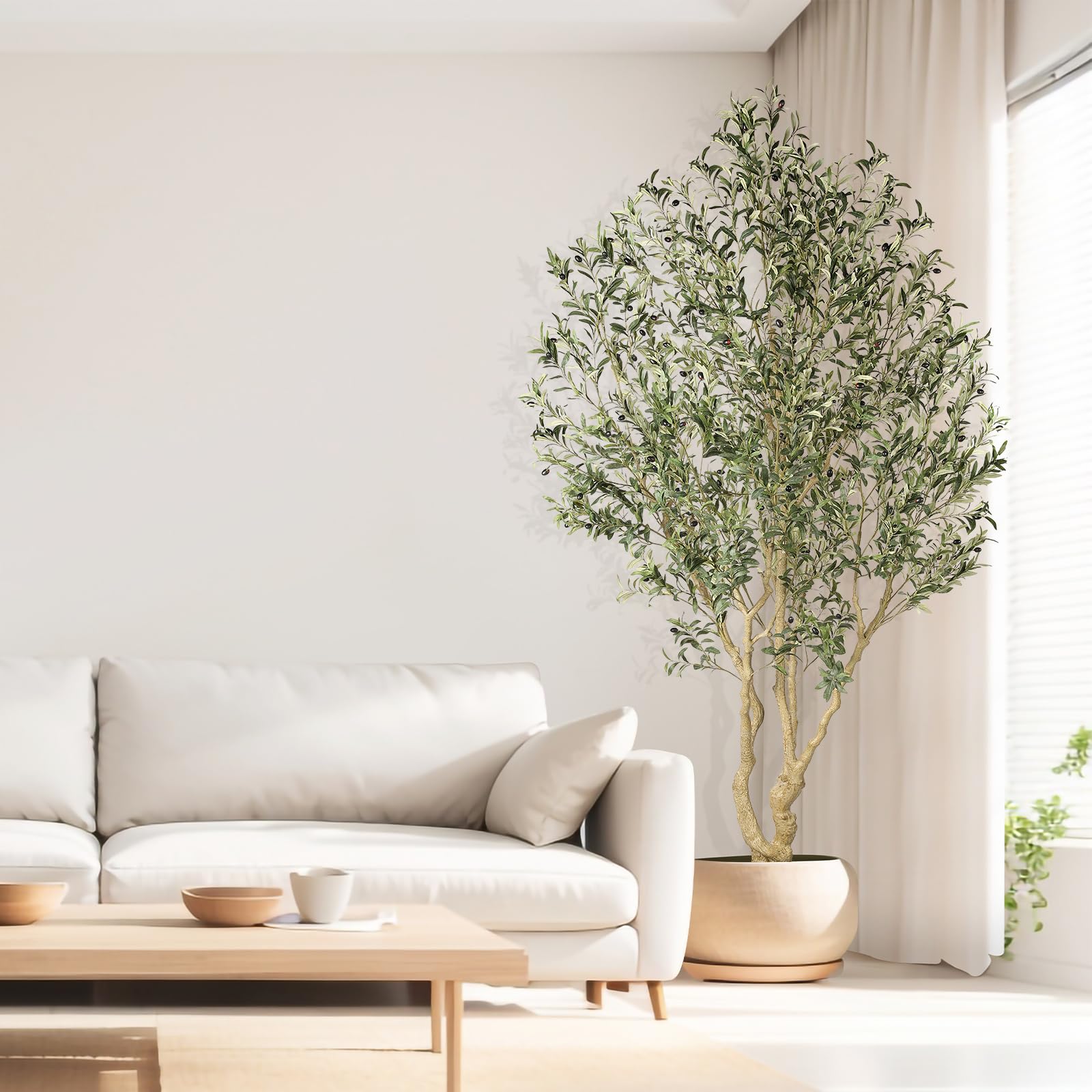 Artificial Olive Tree 8ft - Large Faux Olive Tree with Realistic Leaves and Olives