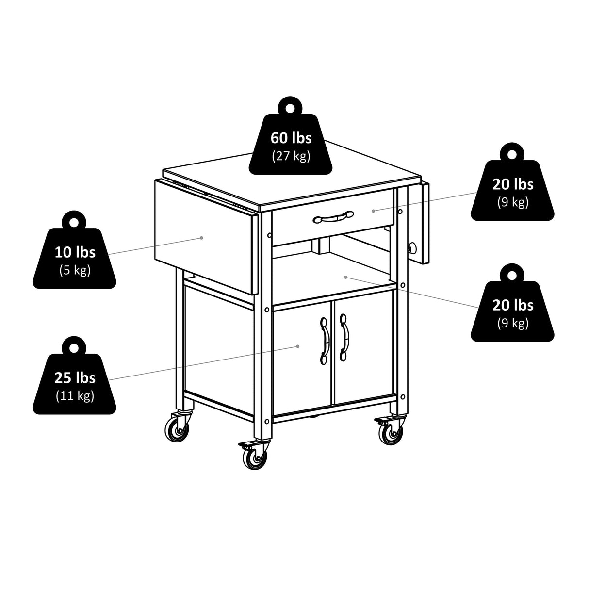 Wood Drop-Leaf Kitchen Cart