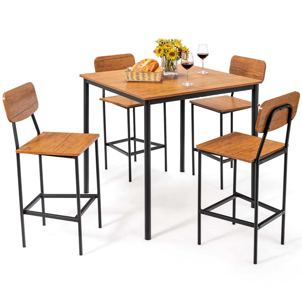 5-Piece Dining Table Set for Small Space, Kitchen Table and Chairs Set for 4 with Steel Frame,