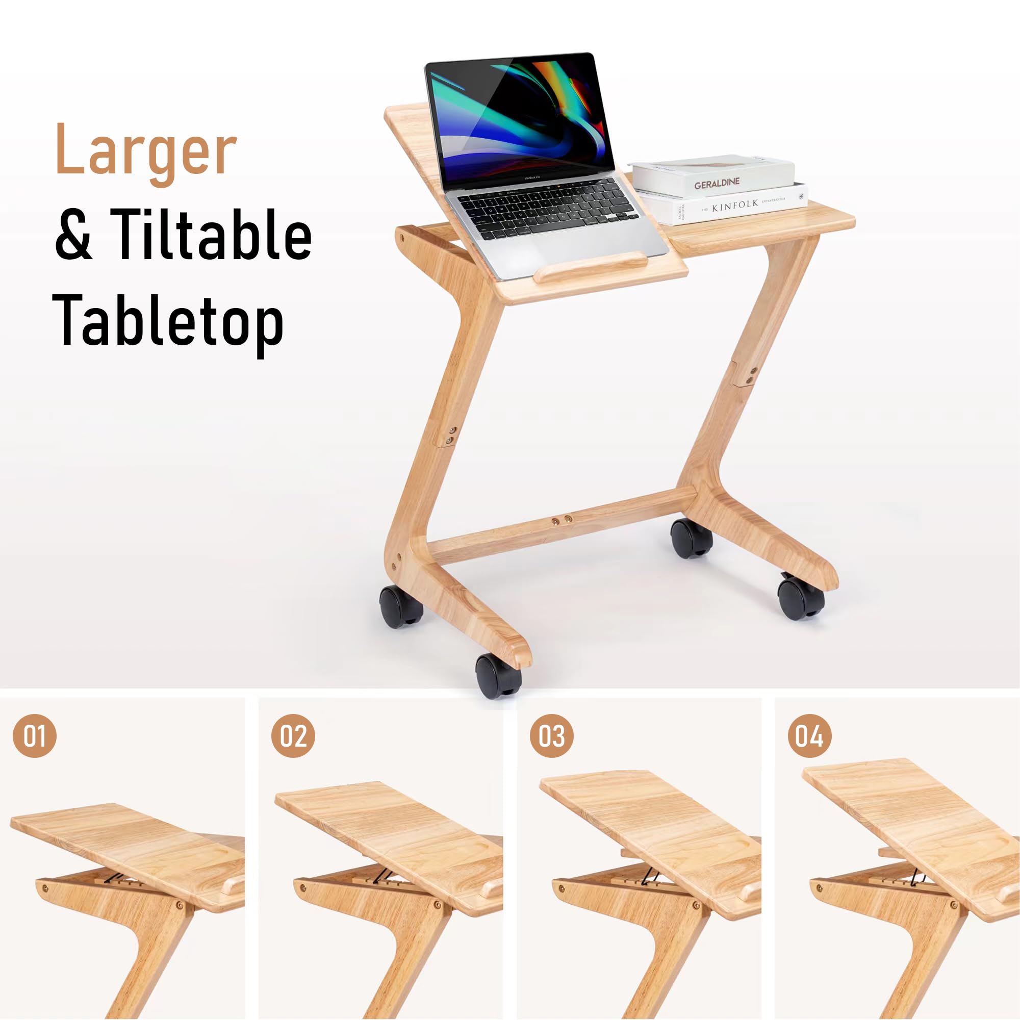 TV Tray Table, TV Dining Table with Casters for Small Spaces, Solid Wood End Table