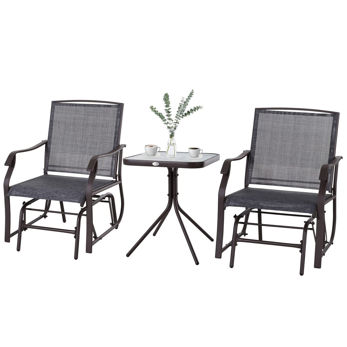 3-Piece Outdoor Glider Bistro Set with Rocking Chairs and Glass Coffee Table