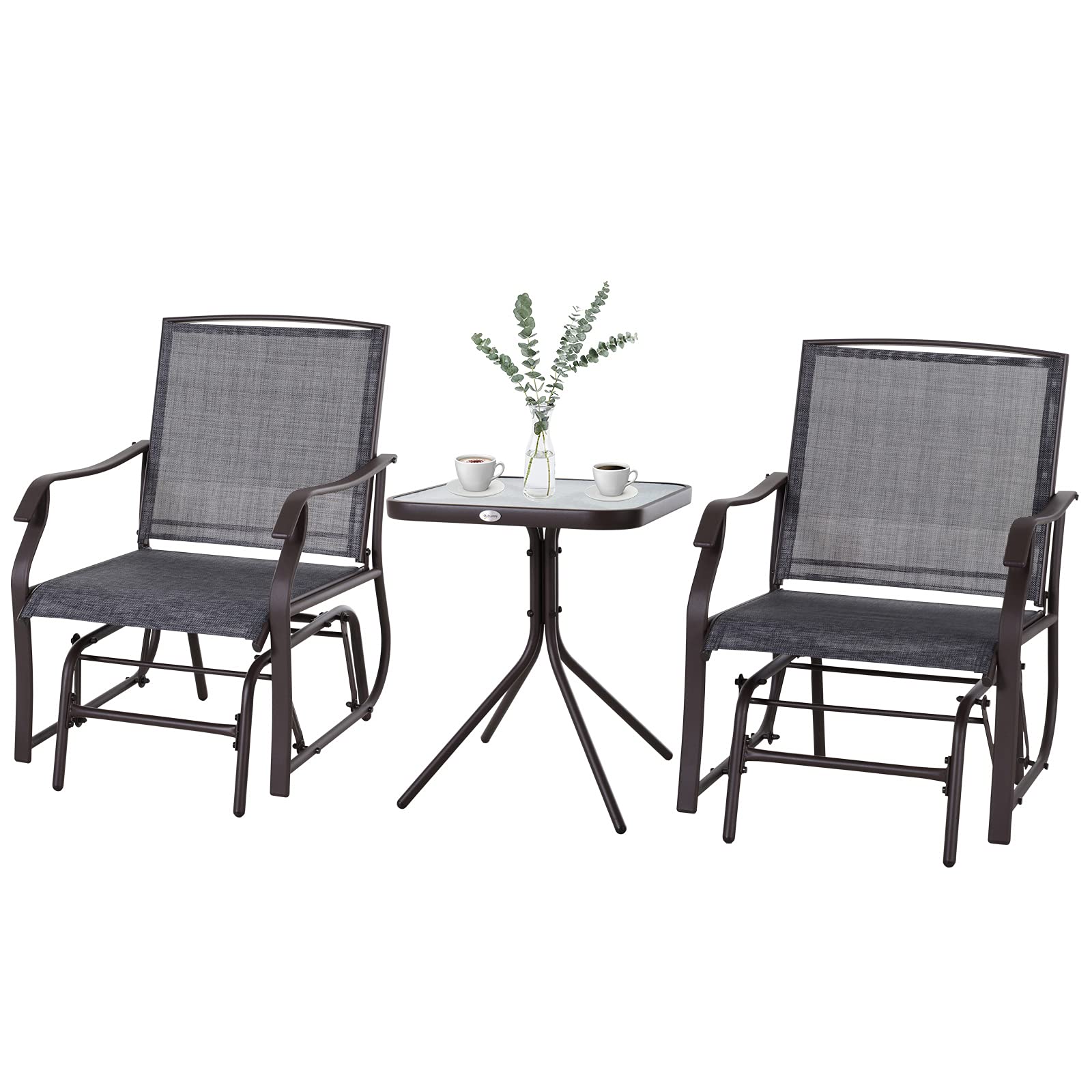 3 Piece Outdoor Glider Chair with Coffee Table Bistro Set, 2 Patio Rocking Swing Chairs