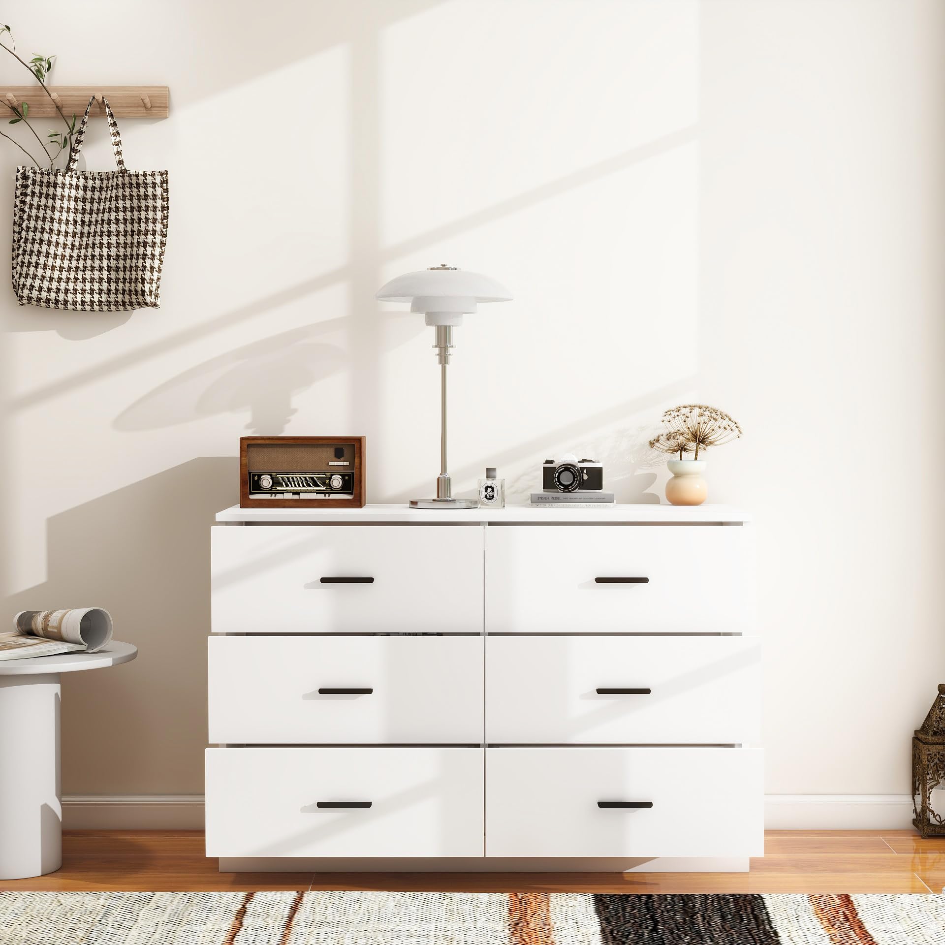 Modern 6 Drawer Dresser for Bedroom, Wood Wide Chest of Drawers