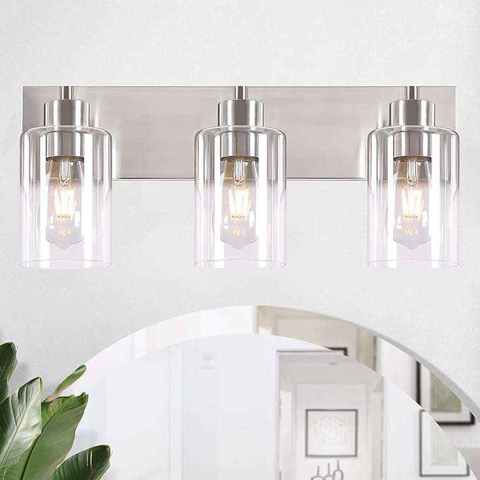 4-Light Bathroom Vanity Light Fixtures, Modern Bathroom Light Fixture with Clear Glass