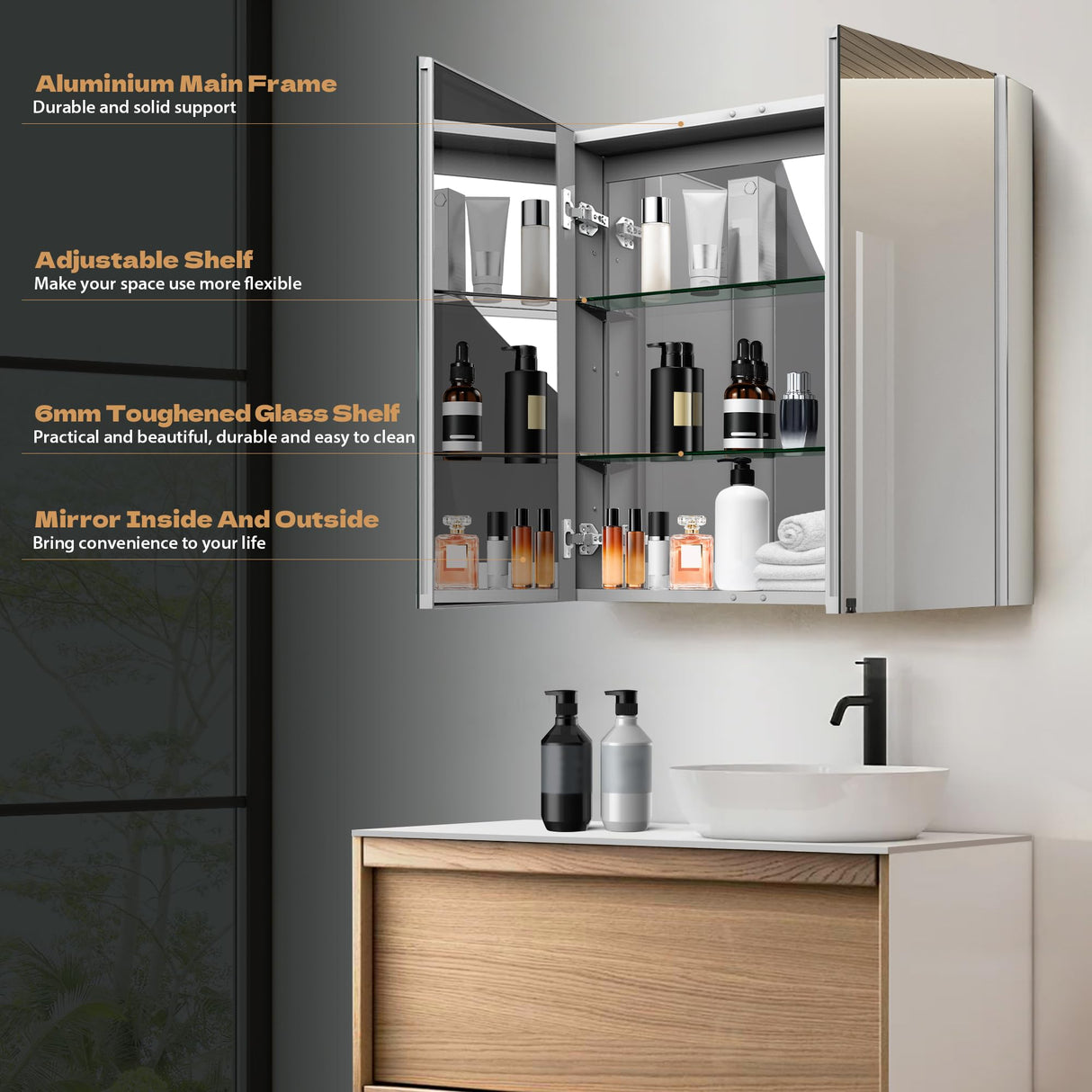 29 x 31.5 in Double Door Medicine Cabinet with Mirror, Adjustable Shelves & Durable