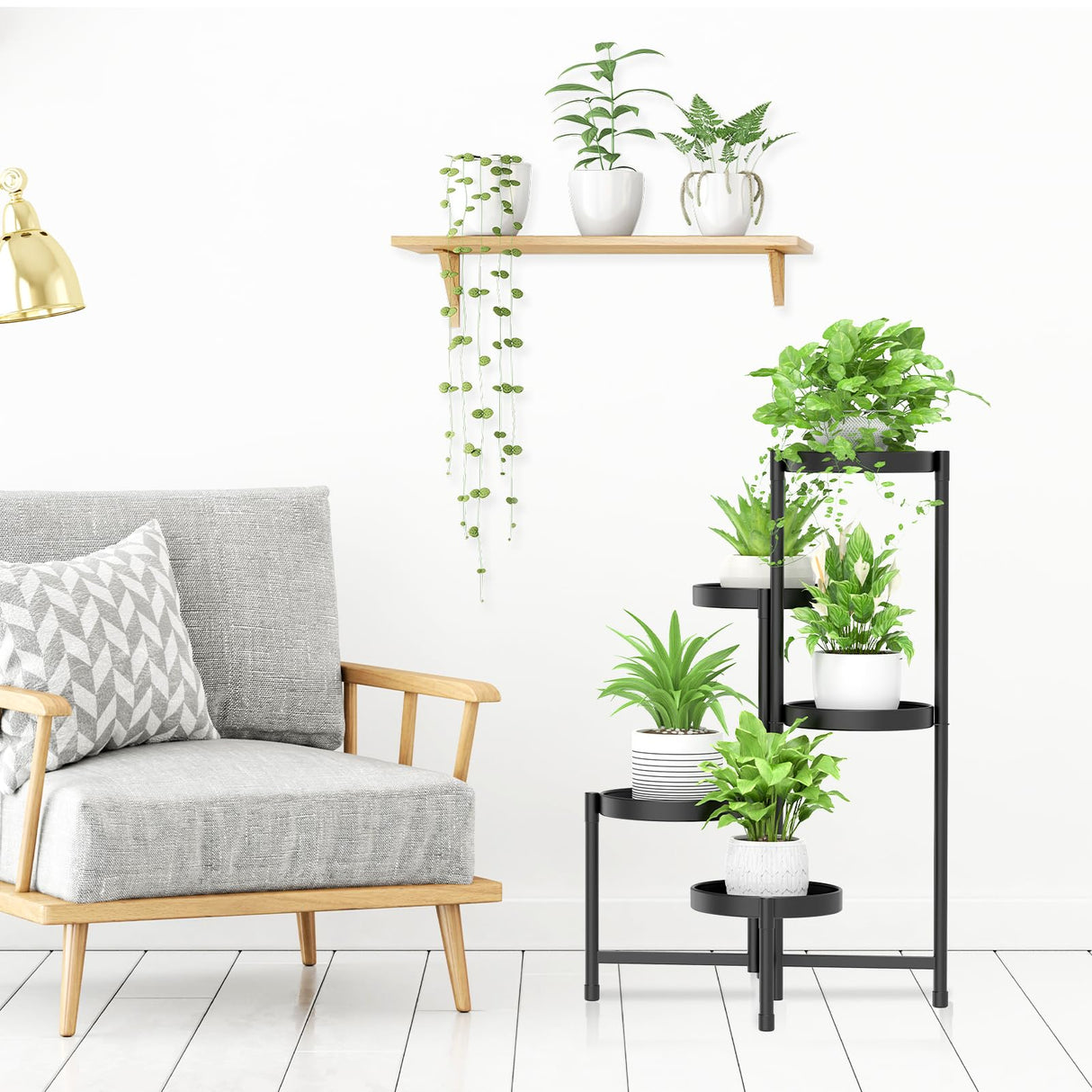 Foldable 5-Tier Metal Plant Stand Space Saving Corner Shelf