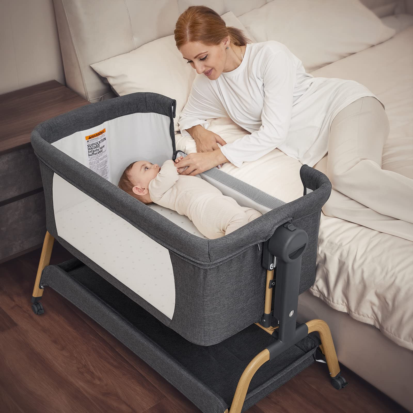 3 in 1 Baby Bassinet, Rocking Bassinets Bedside Sleeper with Comfy Mattress and Wheels
