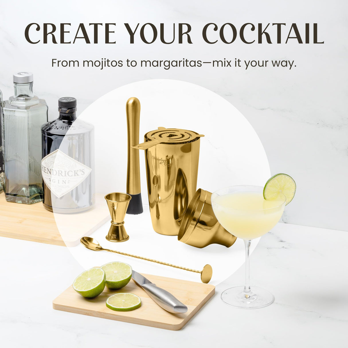 Bartender Kit:10-Piece Bar Tool Set with Dark Bamboo Stand | Perfect Home Bartending Kit and Martini Cocktail Shaker Set