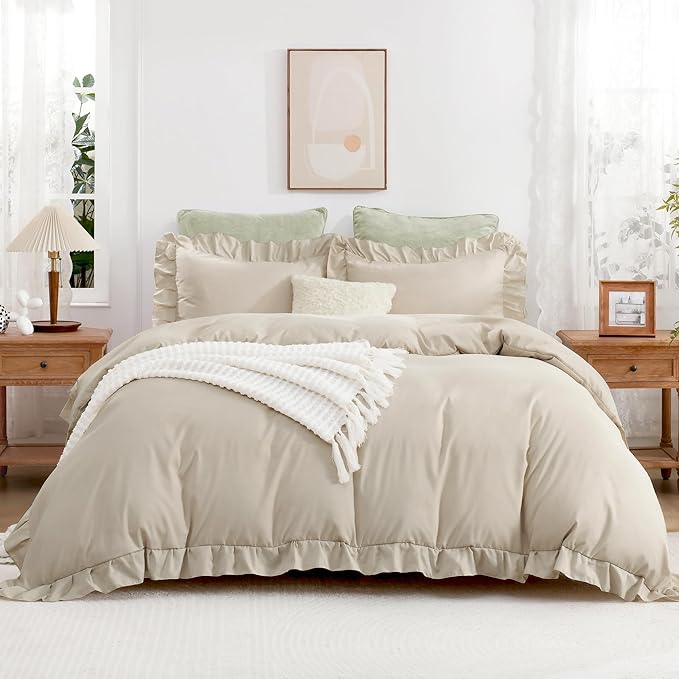 White Duvet Cover Queen(90x90Inch), 3 Pieces Ruffle Farmhouse Shabby Chic Duvet