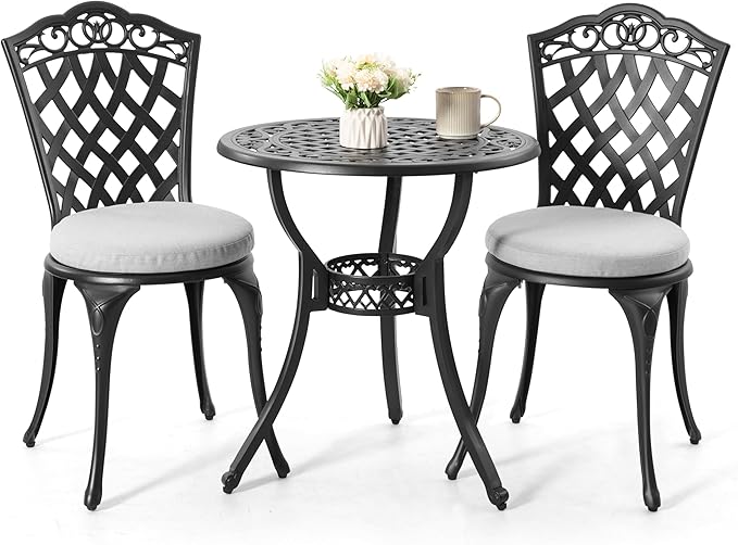3-Piece Patio Bistro Set Outdoor Cast Aluminum Bistro Table and Chairs Set of 2