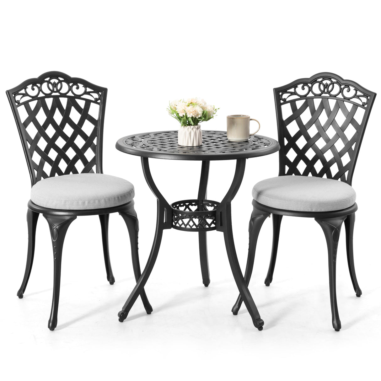 3-Piece Patio Bistro Set Outdoor Cast Aluminum Bistro Table and Chairs Set of 2