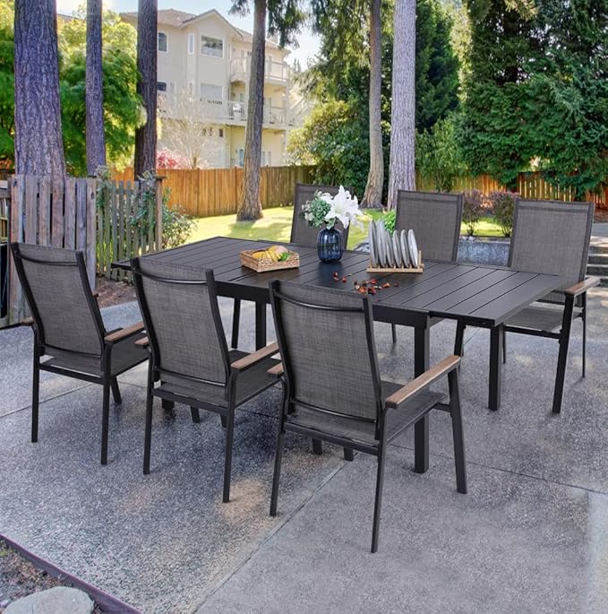 5 PCS Patio Dining Set, Round Metal Steel Dining Table with 1.57" Umbrella Hole