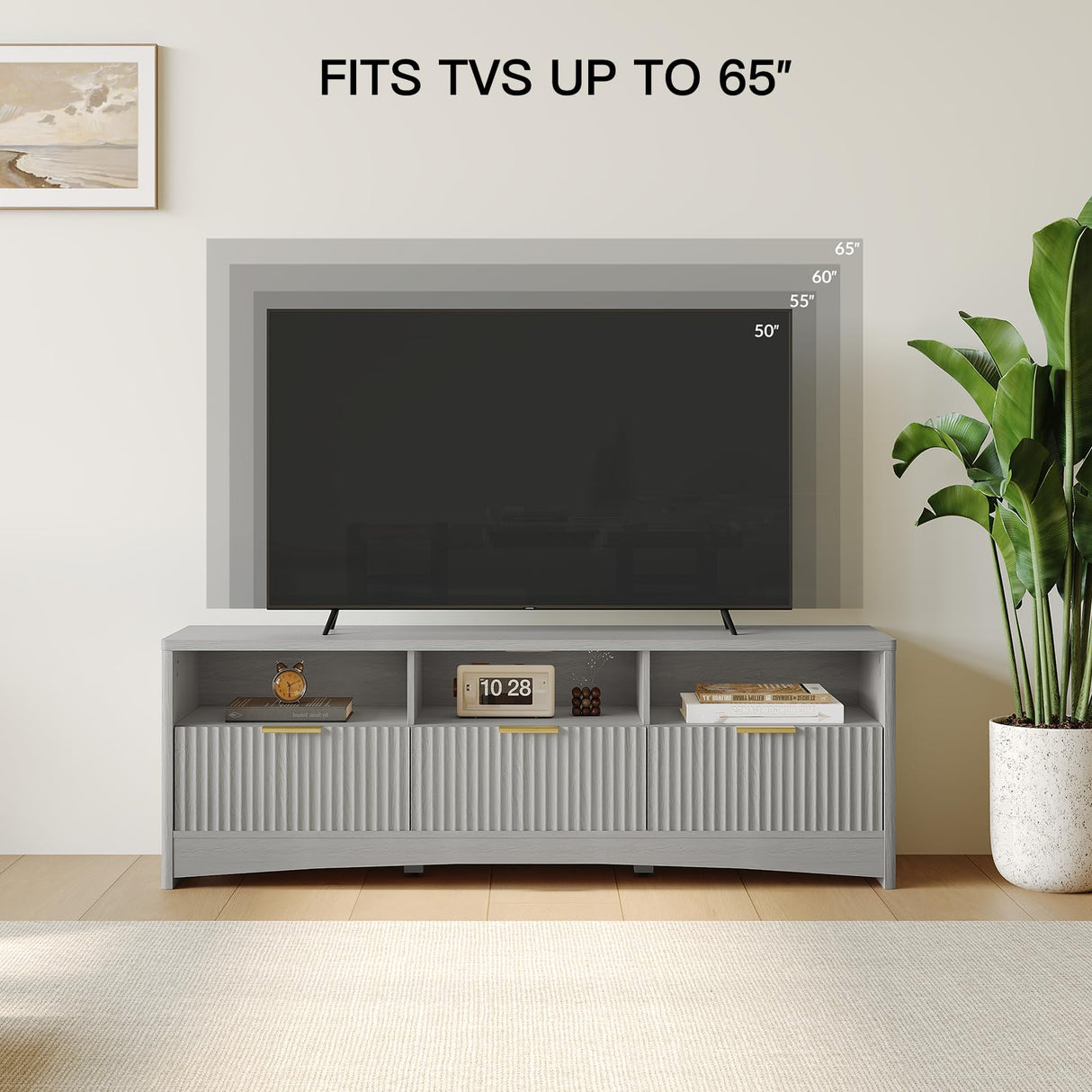 TV Stand for 50-65" TV, Fluted Modern TV Stand Entertainment Center