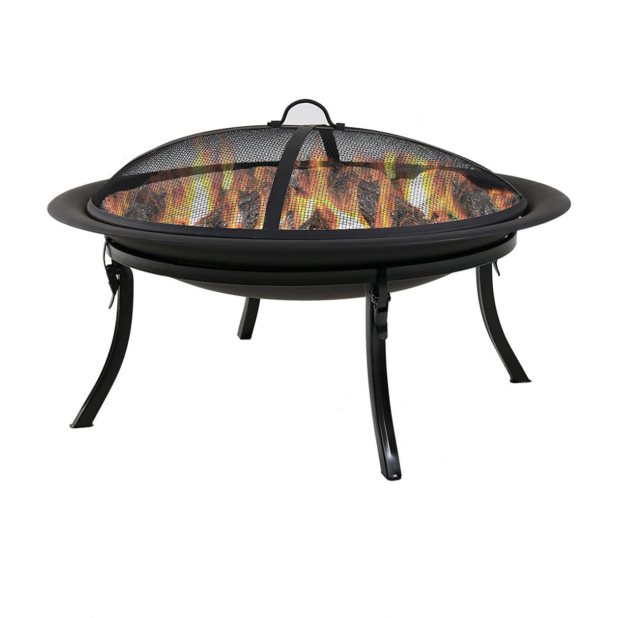 29-Inch Portable Fire Pit Bowl with Spark Screen, Fireplace Poker, Folding Stand