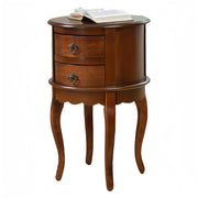 Solid Wood End Table with Drawer, Round Side Storage Table Nightstand, Living Room