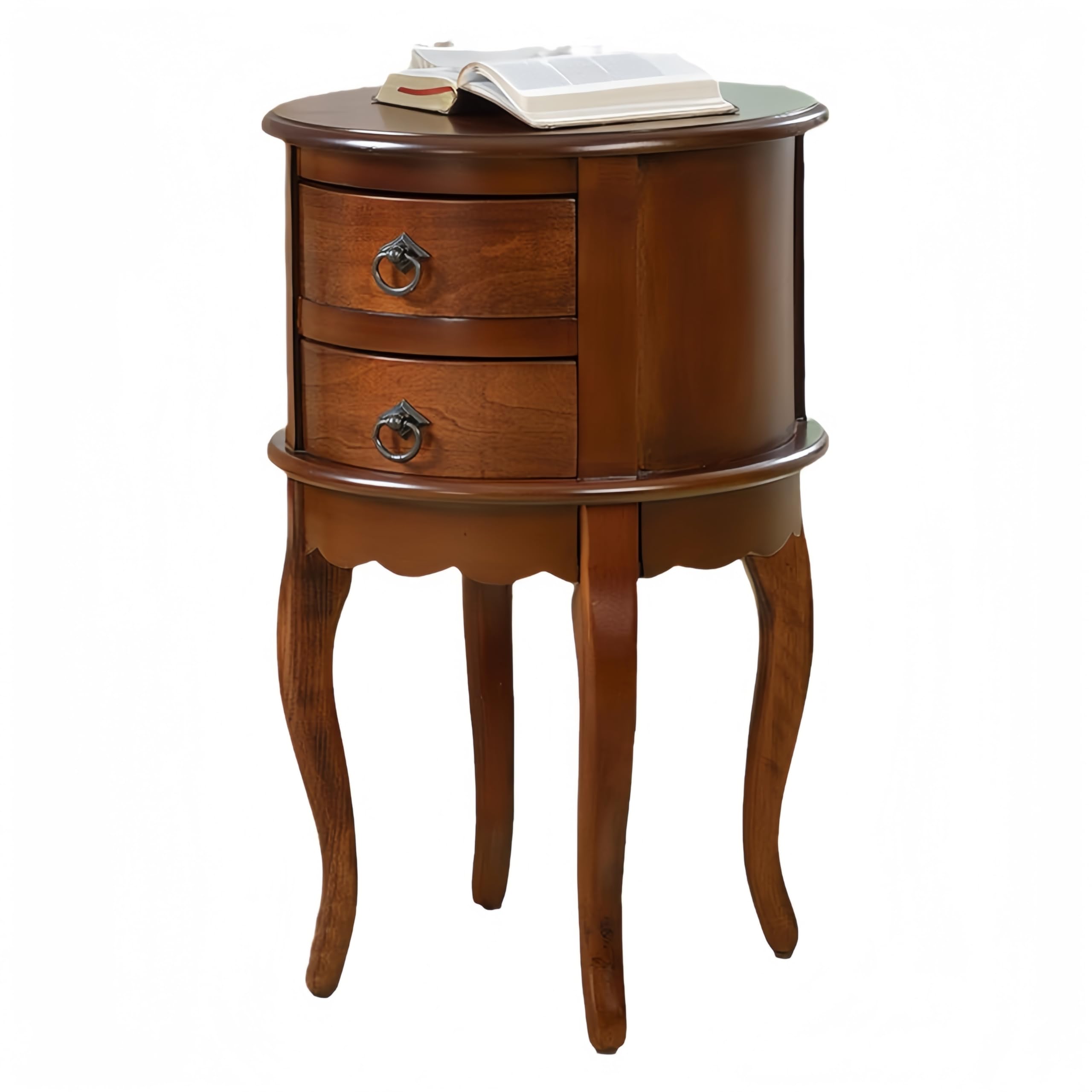 Solid Wood End Table with Drawer, Round Side Storage Table Nightstand, Living Room