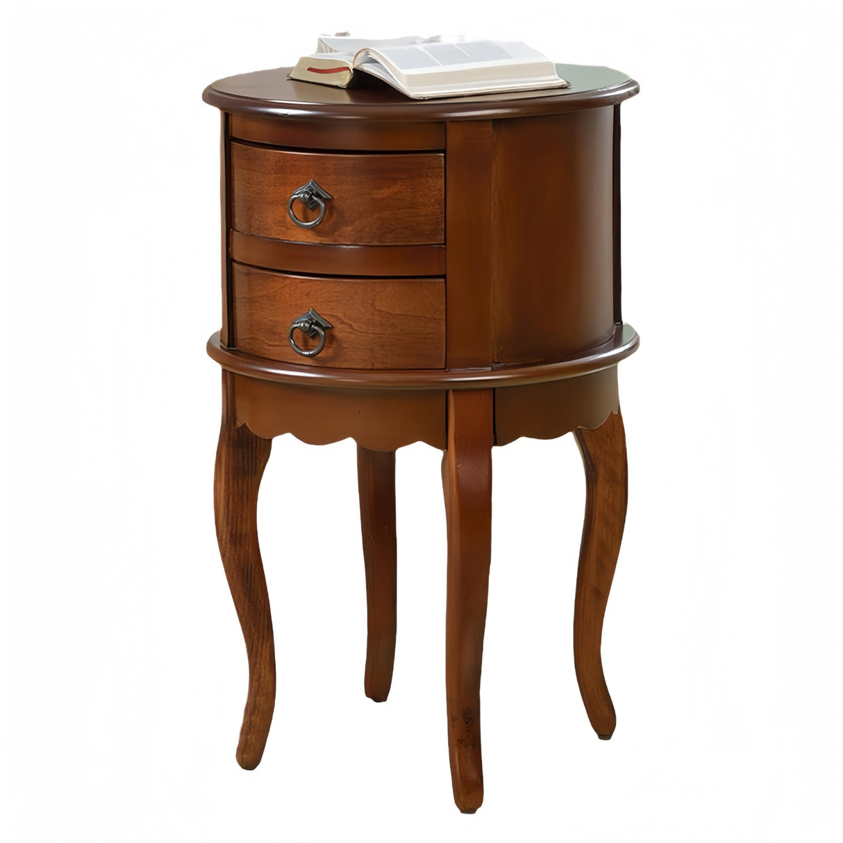 Solid Wood End Table with Drawer, Round Side Storage Table Nightstand, Living Room