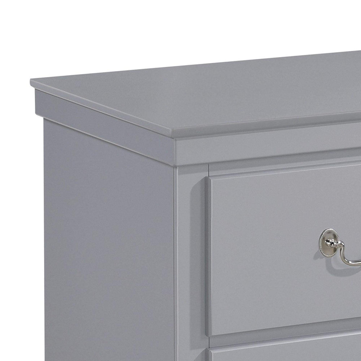 2 Drawer Wooden Nightstand with Metal Drop Handles and Bracket Feet, Gray