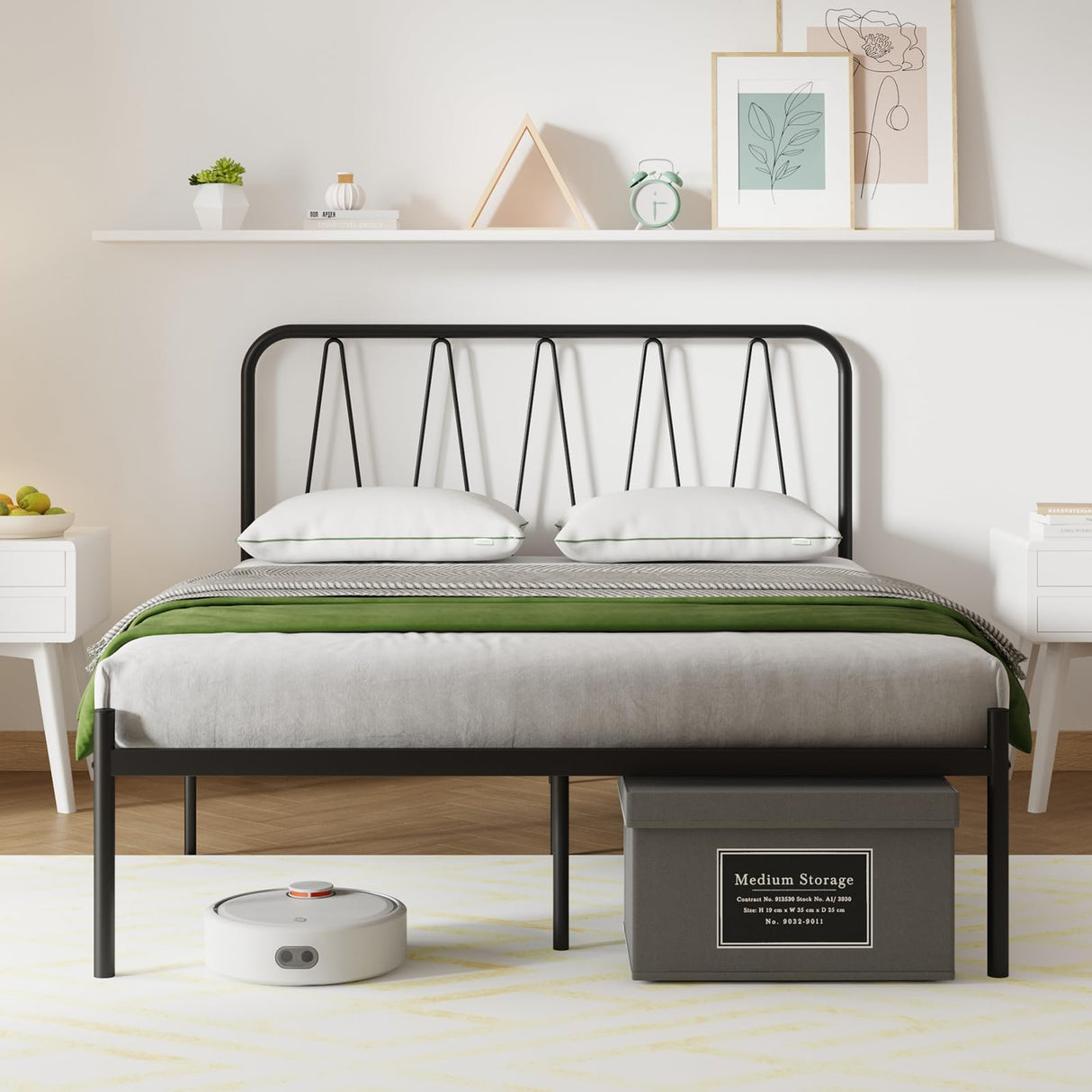 Queen Bed Frame with Headboard - 14 Inch Modern Matte Black