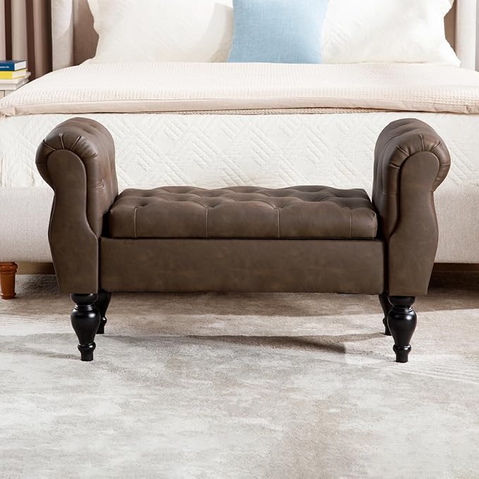 Storage Bench with Arms End of Bed Bench, Entryway Bench