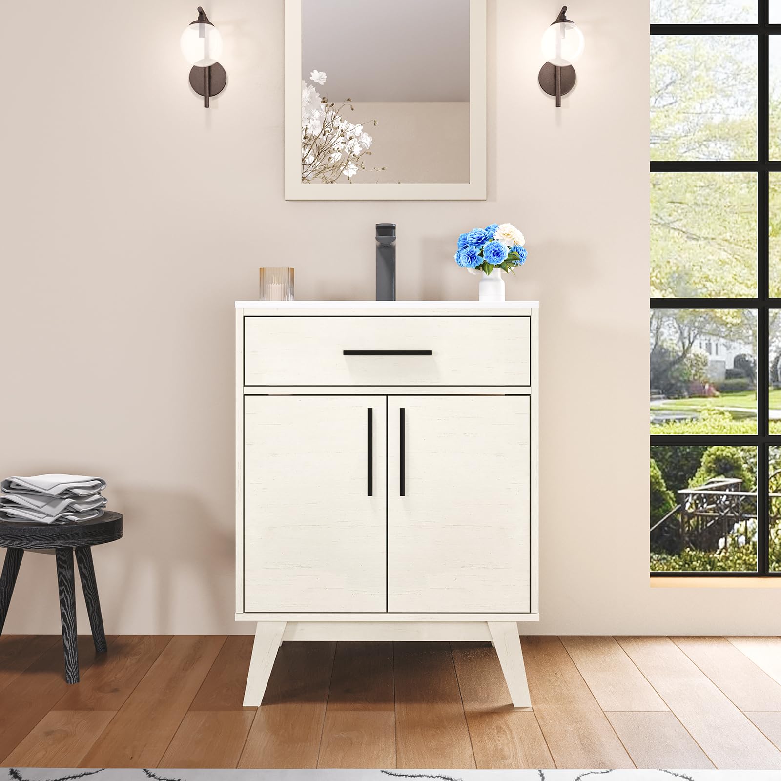 24.5" Bathroom Vanity with Sink Combo, Mid-Century Modern Small Single Bathroom