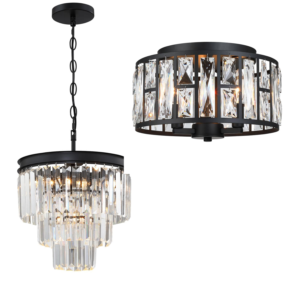 12" Black Crystal Ceiling Light and Chandelier