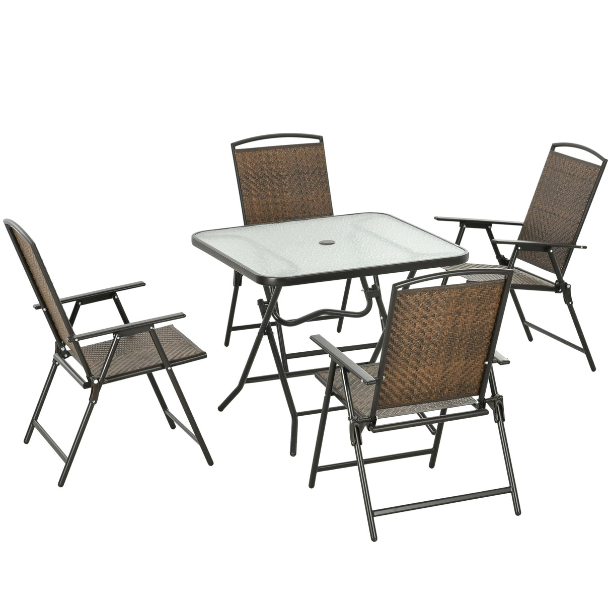 5 Pieces Wicker Patio Dining Set, Foldable Outdoor Table and Chairs
