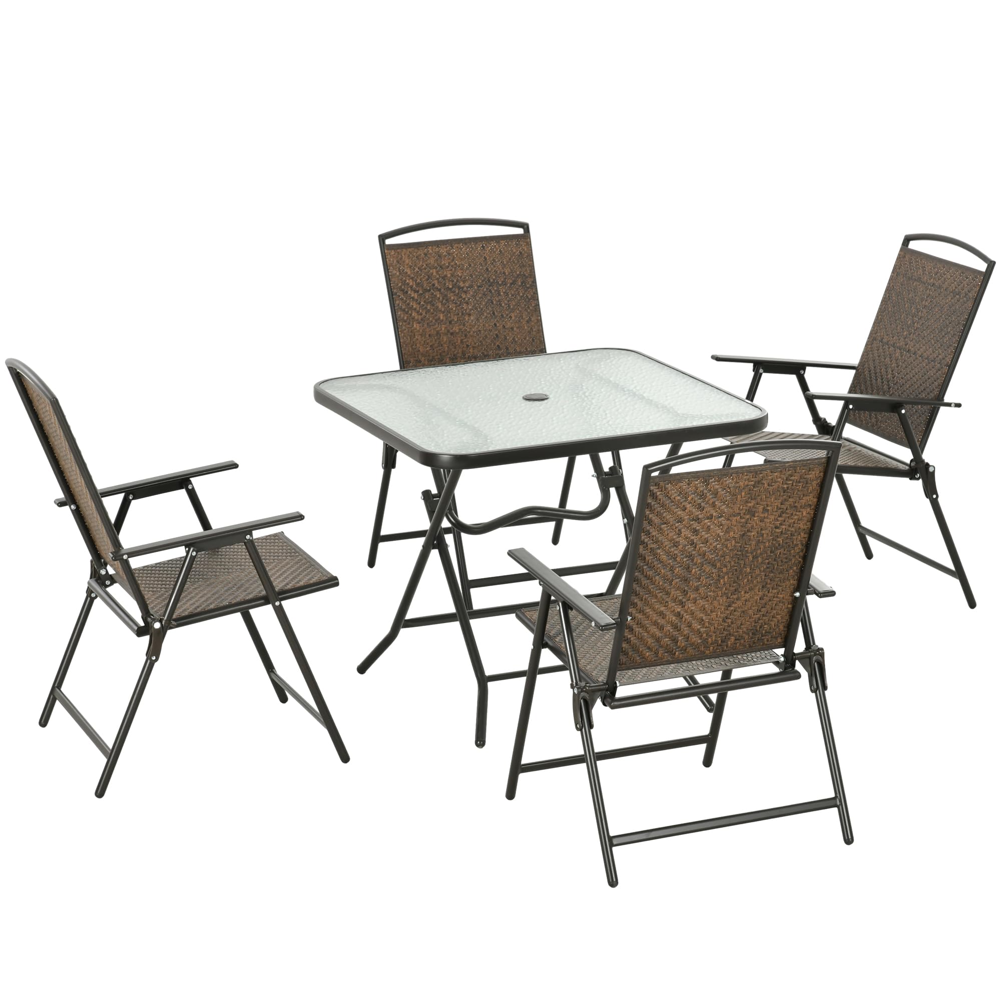 5 Pieces Wicker Patio Dining Set, Foldable Outdoor Table and Chairs
