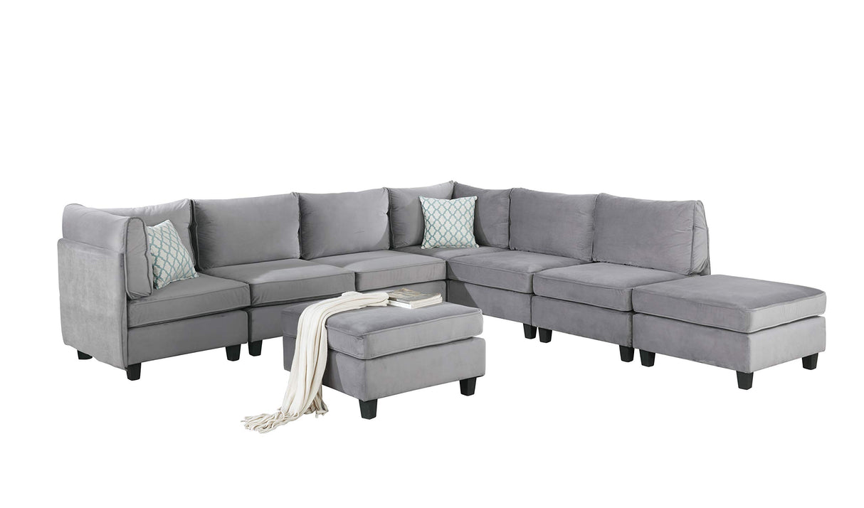 Gray Velvet 8Pc Modular Sectional Sofa