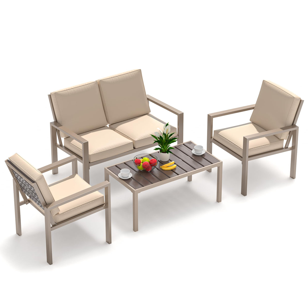 4-Piece Outdoor Patio Furniture Set, Patio Conversation Set with Water Washable Cushions