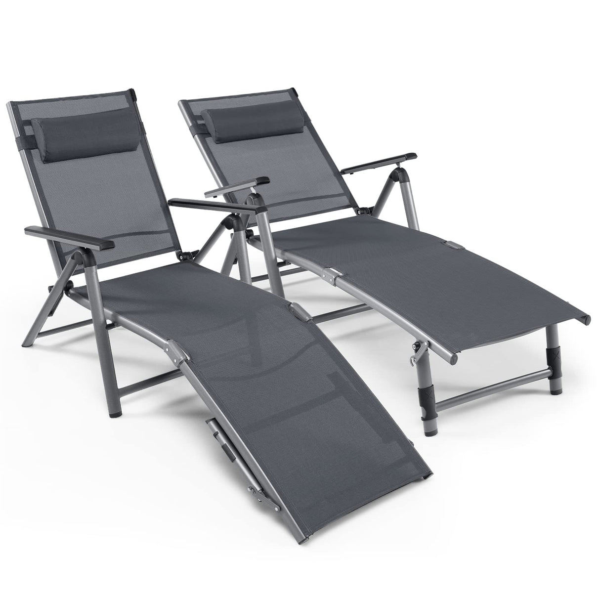 2PCS Outdoor Aluminum Chaise Lounge Chair, Patio Folding Chaise