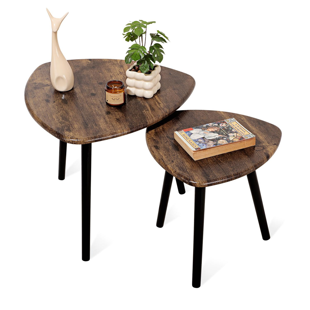 Coffee Table Set of 2 Triangular End Side Tables Modern Industrial Simple Nightstand